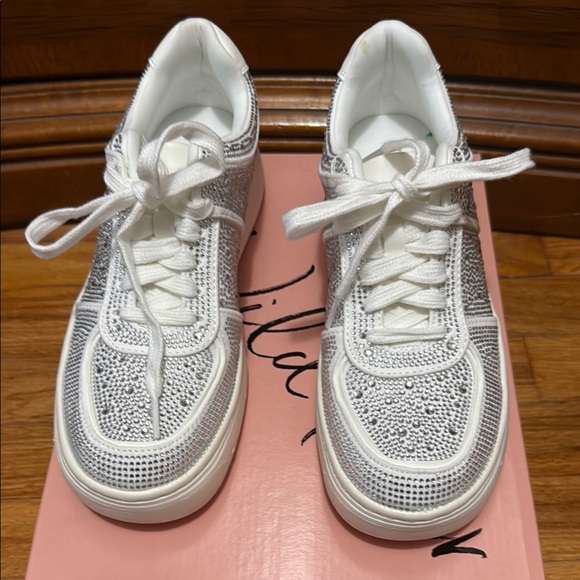 Wild Pair Shoes - Wild Pair White and Silver Studded Sneakers